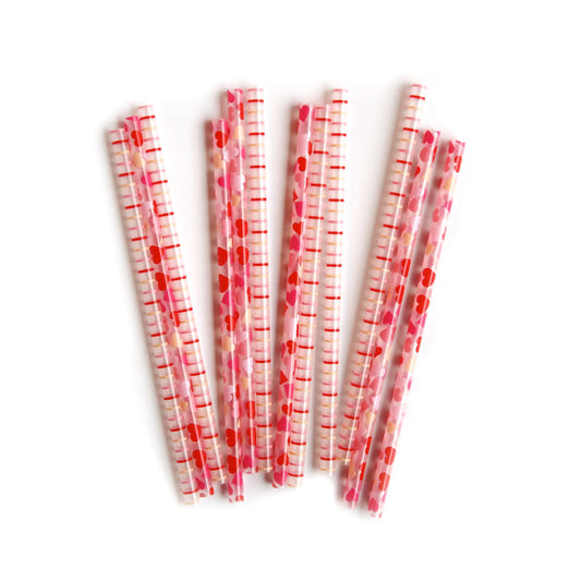 reusable straws with red and pink hearts and stripes