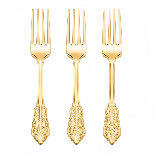 VENETIAN DESIGN GOLD REUSABLE FORKS | 20 PIECES