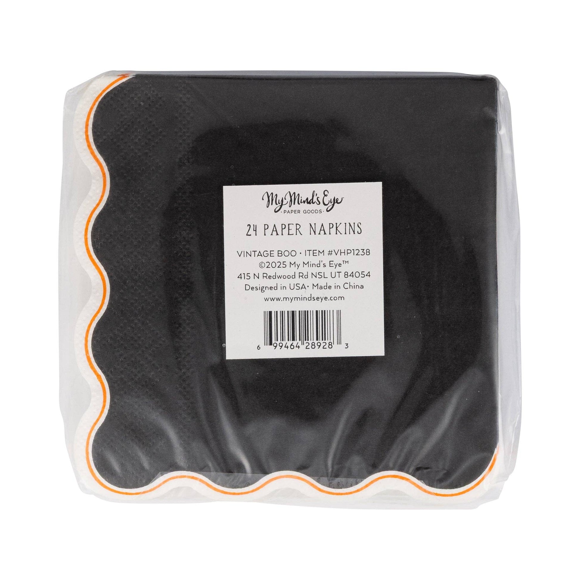 Pack of 24 Vintage Boo cocktail napkins with scalloped edges, available in Toronto and shipping across Canada.