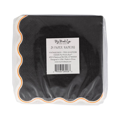 Pack of 24 Vintage Boo cocktail napkins with scalloped edges, available in Toronto and shipping across Canada.