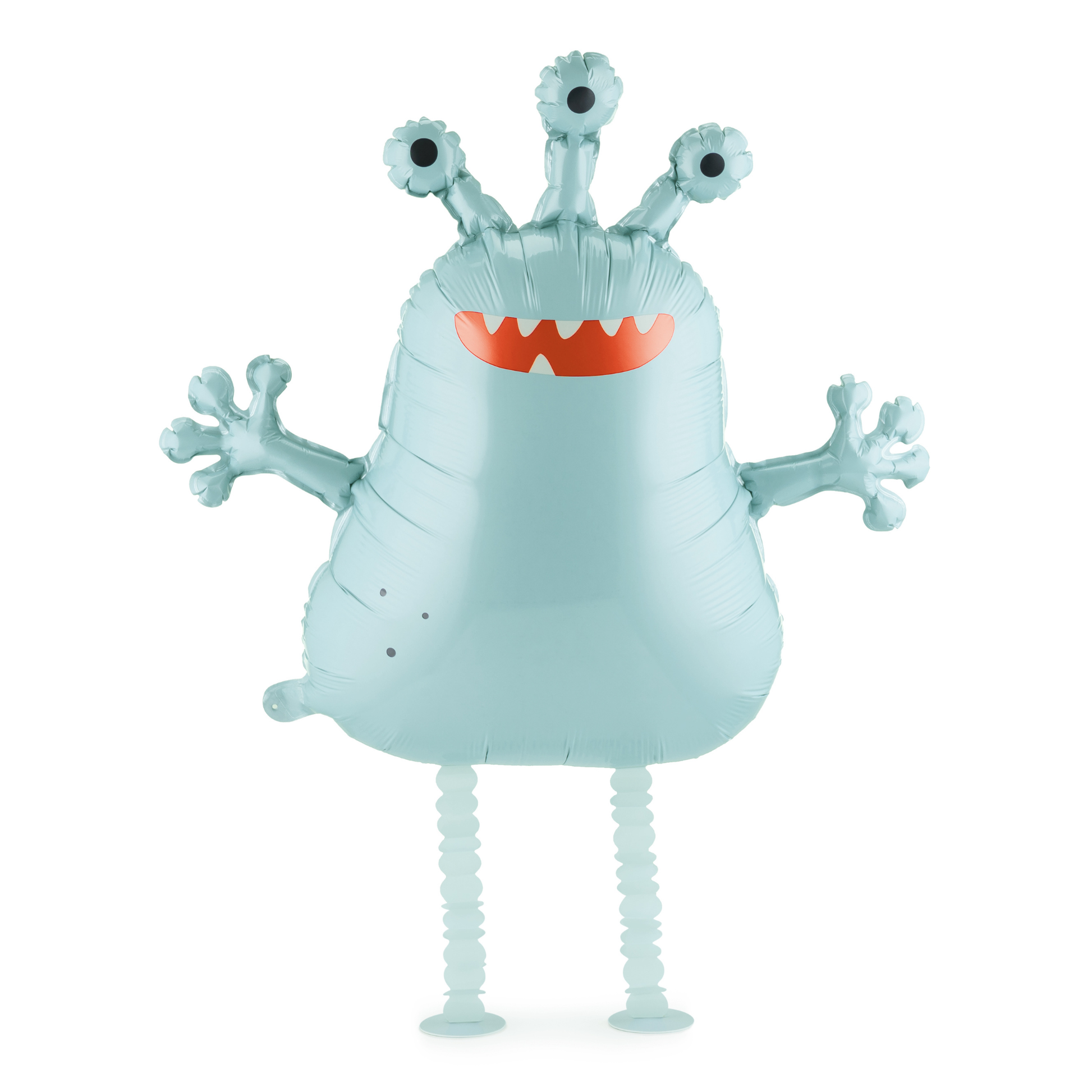 Walking alien foil balloon in soft blue with playful design and weighted feet, perfect for kids’ party decor available at our Toronto party shop.