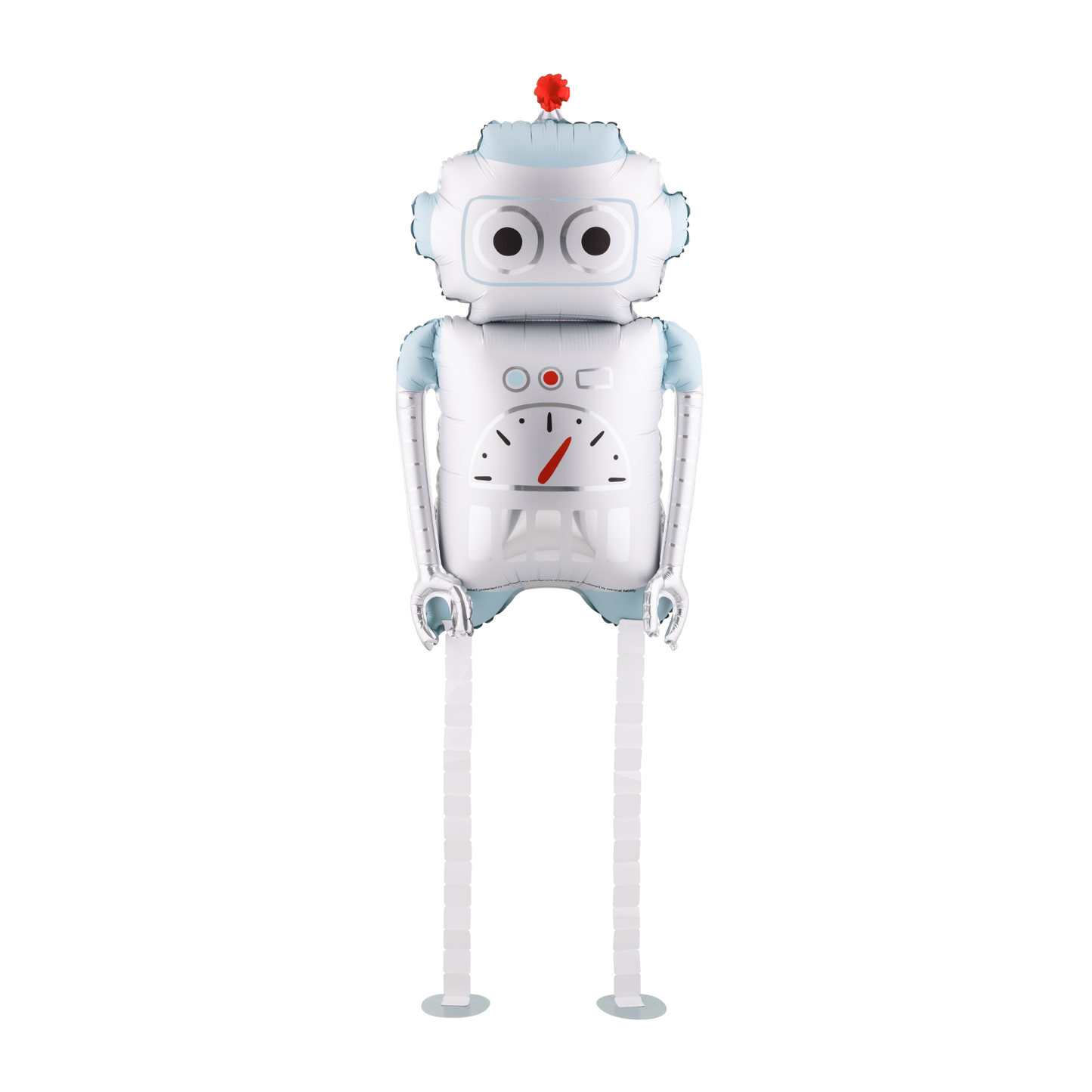 walking robot foil balloon in silver and light blue available at our Toronto balloon shop