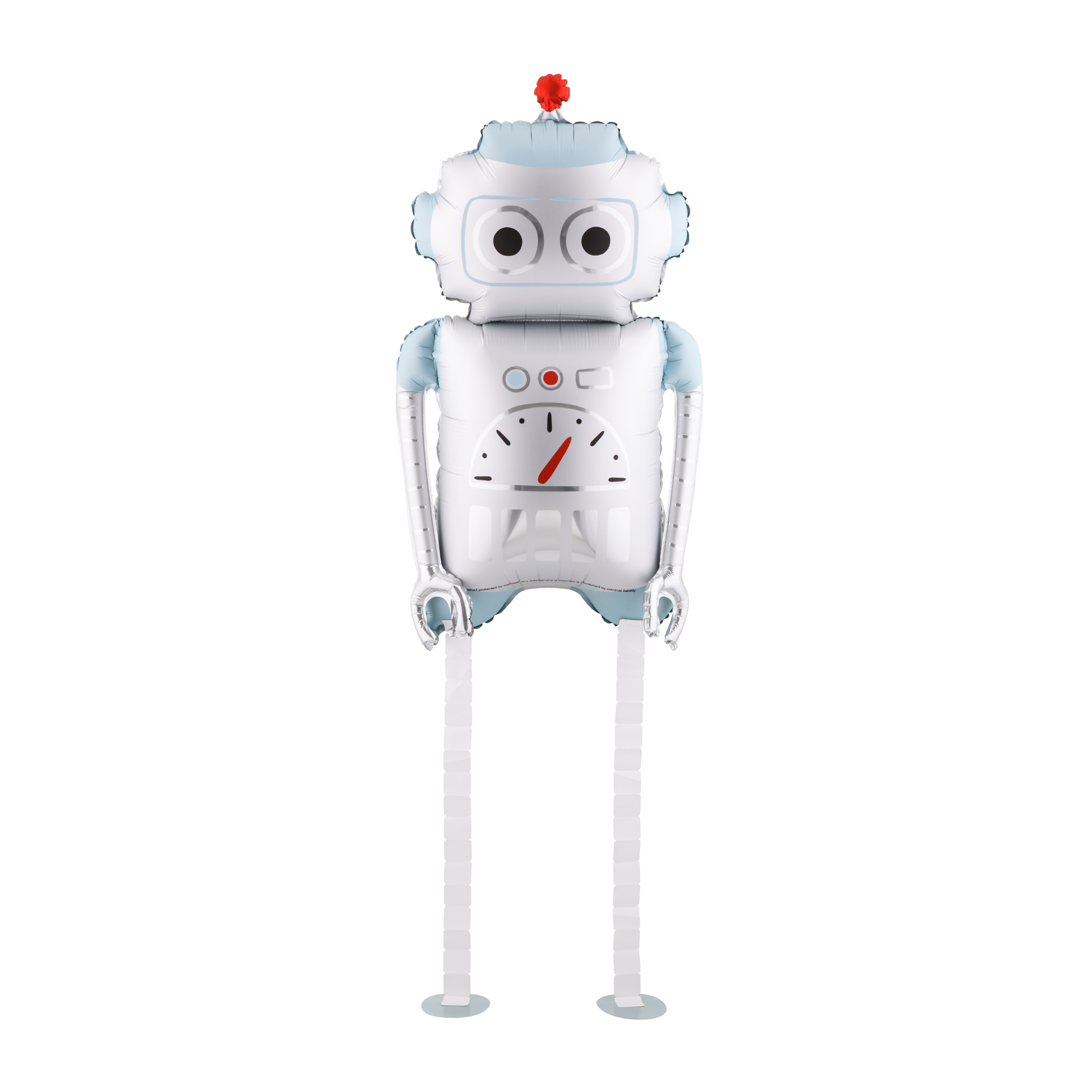 walking robot foil balloon in silver and light blue available at our Toronto balloon shop