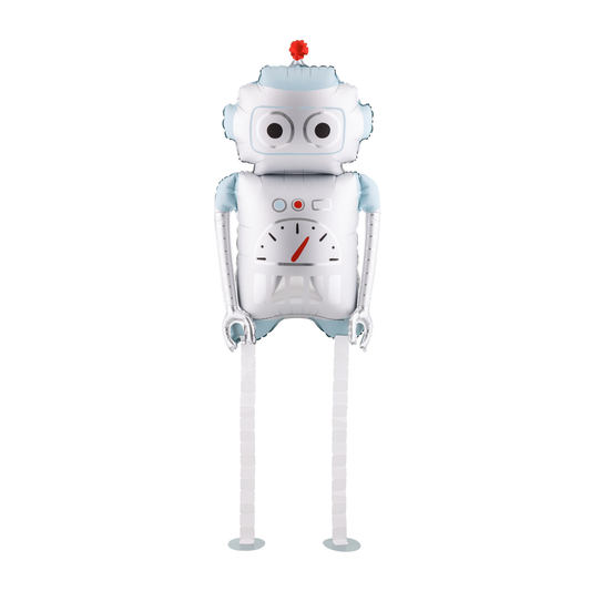 walking robot foil balloon in silver and light blue available at our Toronto balloon shop