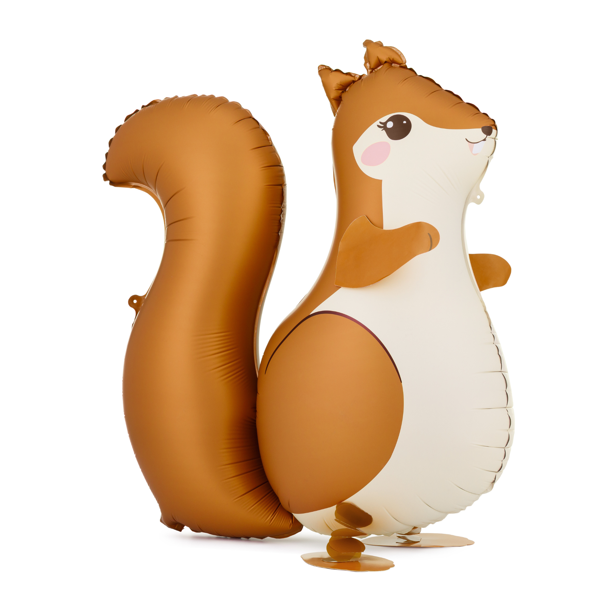 Brown walking squirrel foil balloon with a large tail, perfect for woodland-themed kids’ parties available at our Toronto party shop.