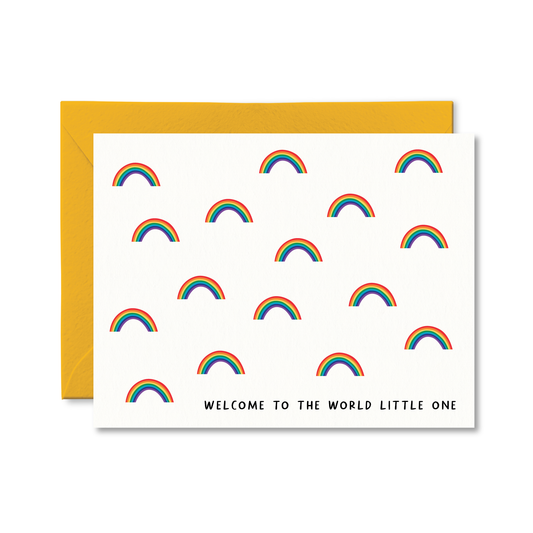 Rainbow baby greeting card with colourful illustrations available at our Toronto party shop.