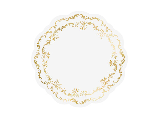 white and gold scalloped placemats - pack of 6 made of waterproof paper 