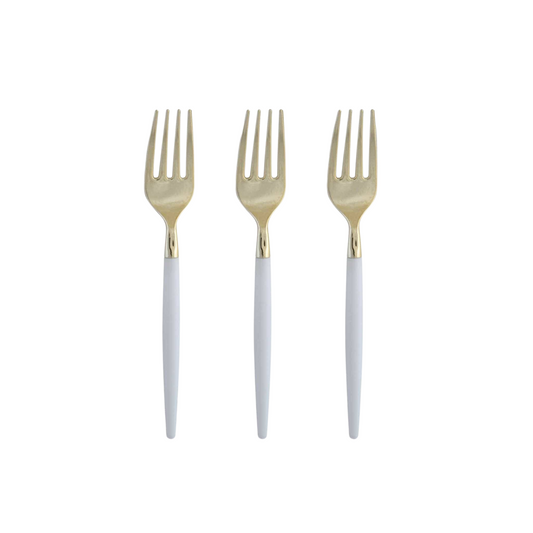 white and gold plastic mini forks
