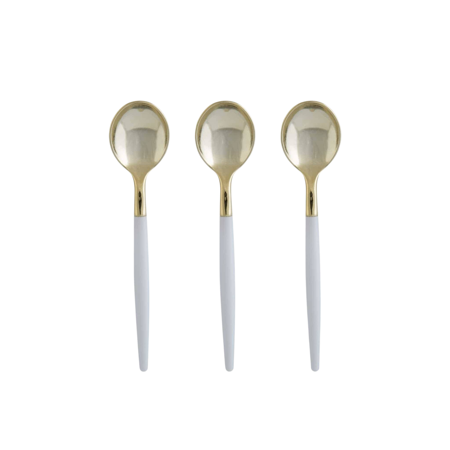 white and gold plastic mini spoons