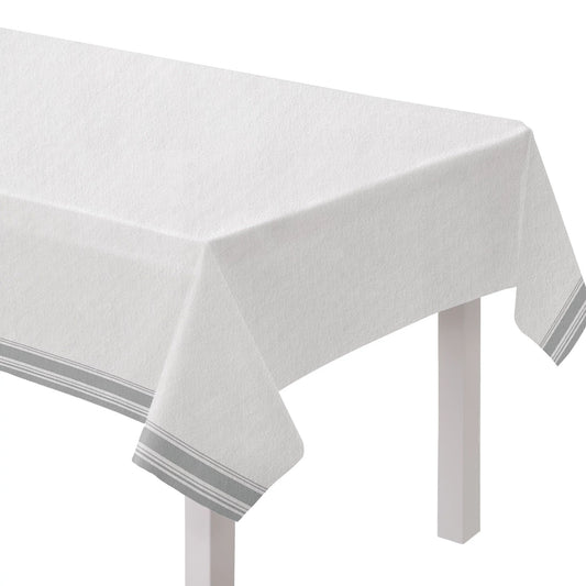 WHITE & SILVER TABLE COVER