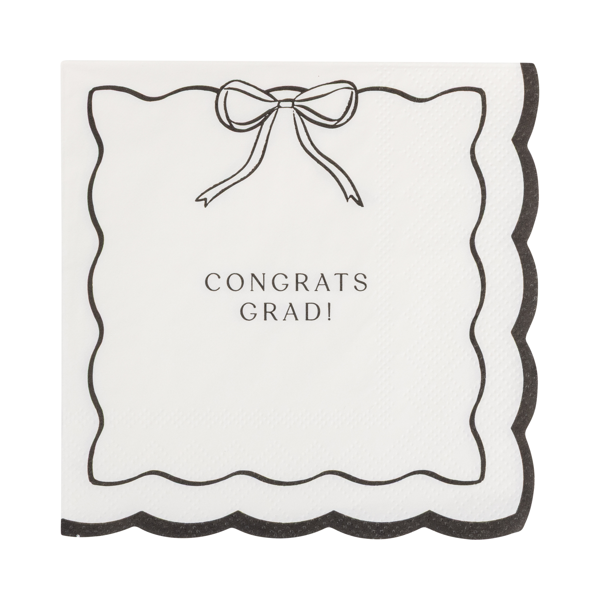 CONGRATS GRAD WHITE AND BLACK BOW COCKTAIL NAPKINS