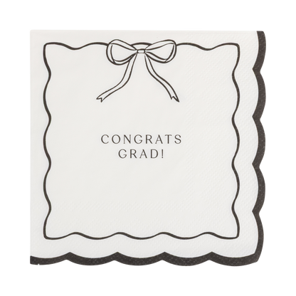 CONGRATS GRAD WHITE AND BLACK BOW COCKTAIL NAPKINS