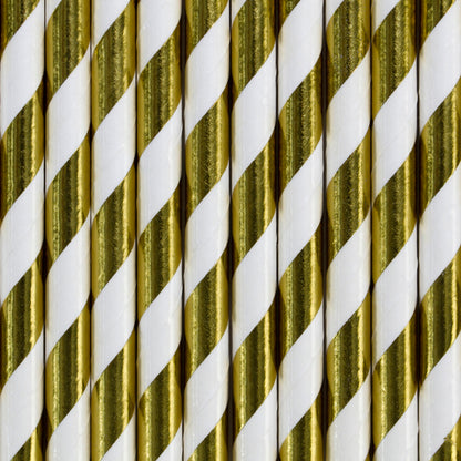 gold and white striped straws