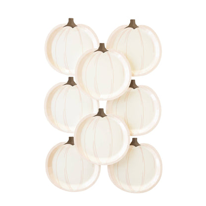 modern white and peach shaped pumpkin paper plates - 8 pack