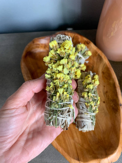 white sage with yellow flowers close up 