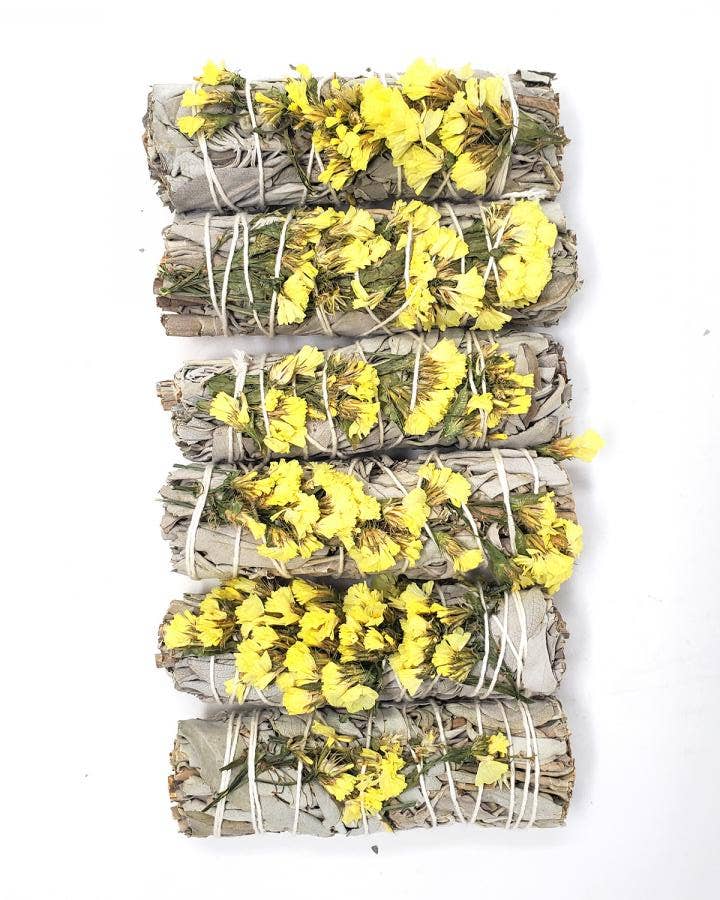 white sage with yellow died florals 