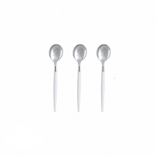 WHITE & SILVER REUSABLE MINI SPOONS | 20 PIECES