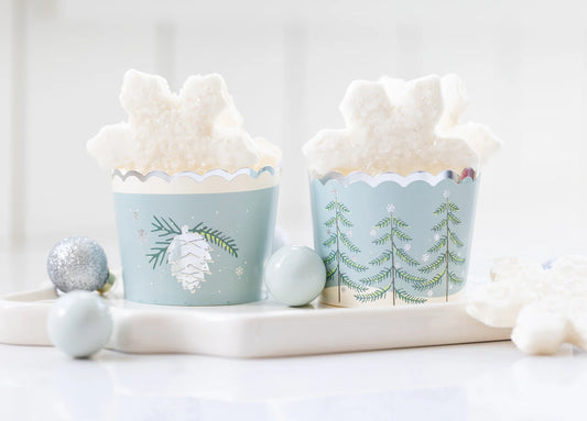 silver foil winter forest baking cups