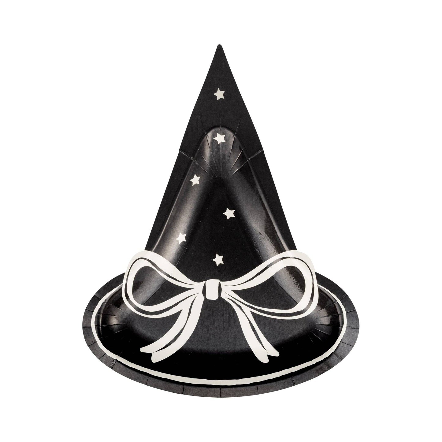 Black witch hat with white stars and a bow on a white background