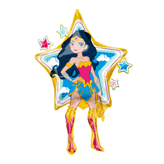 wonder women foil balloon with stars and clouds