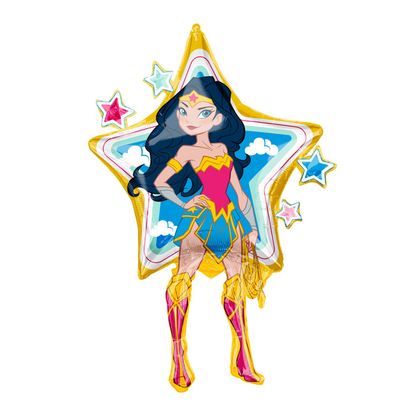 wonder women foil balloon with stars and clouds