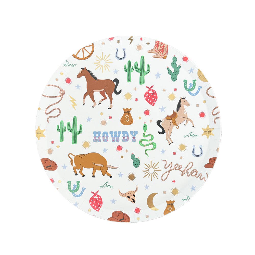 Yeehaw small cowboy plates with western-themed illustrations, shipping across Canada.