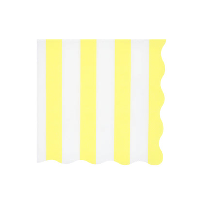 Yellow beach striped large napkins by Meri Meri with scalloped edge detail, available at our Toronto party shop.
