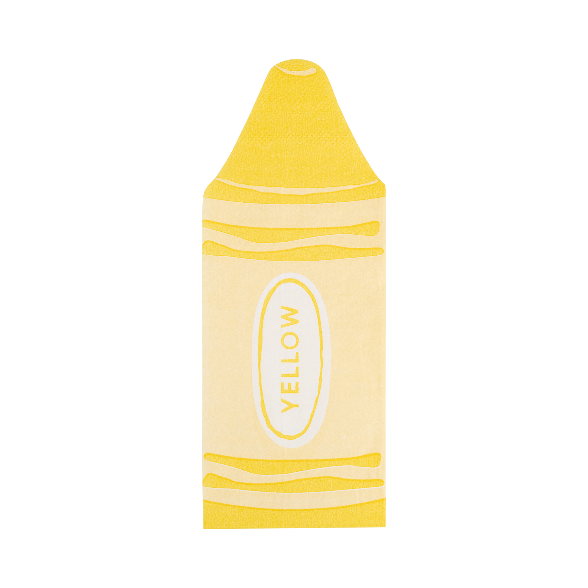 Yellow crayon-shaped napkin on a white background
