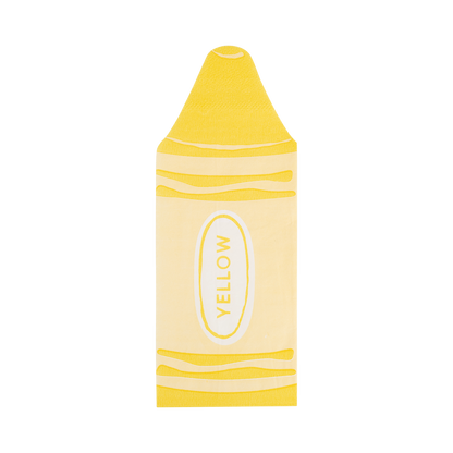 Yellow crayon-shaped napkin on a white background