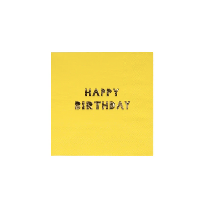colourful napkins with gold happy birthday print