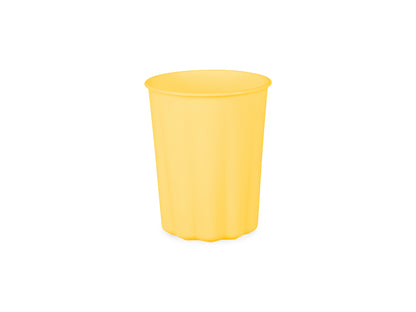 Bright yellow reusable cup with scalloped design, ideal for parties and events, available in Toronto and shipping across Canada.