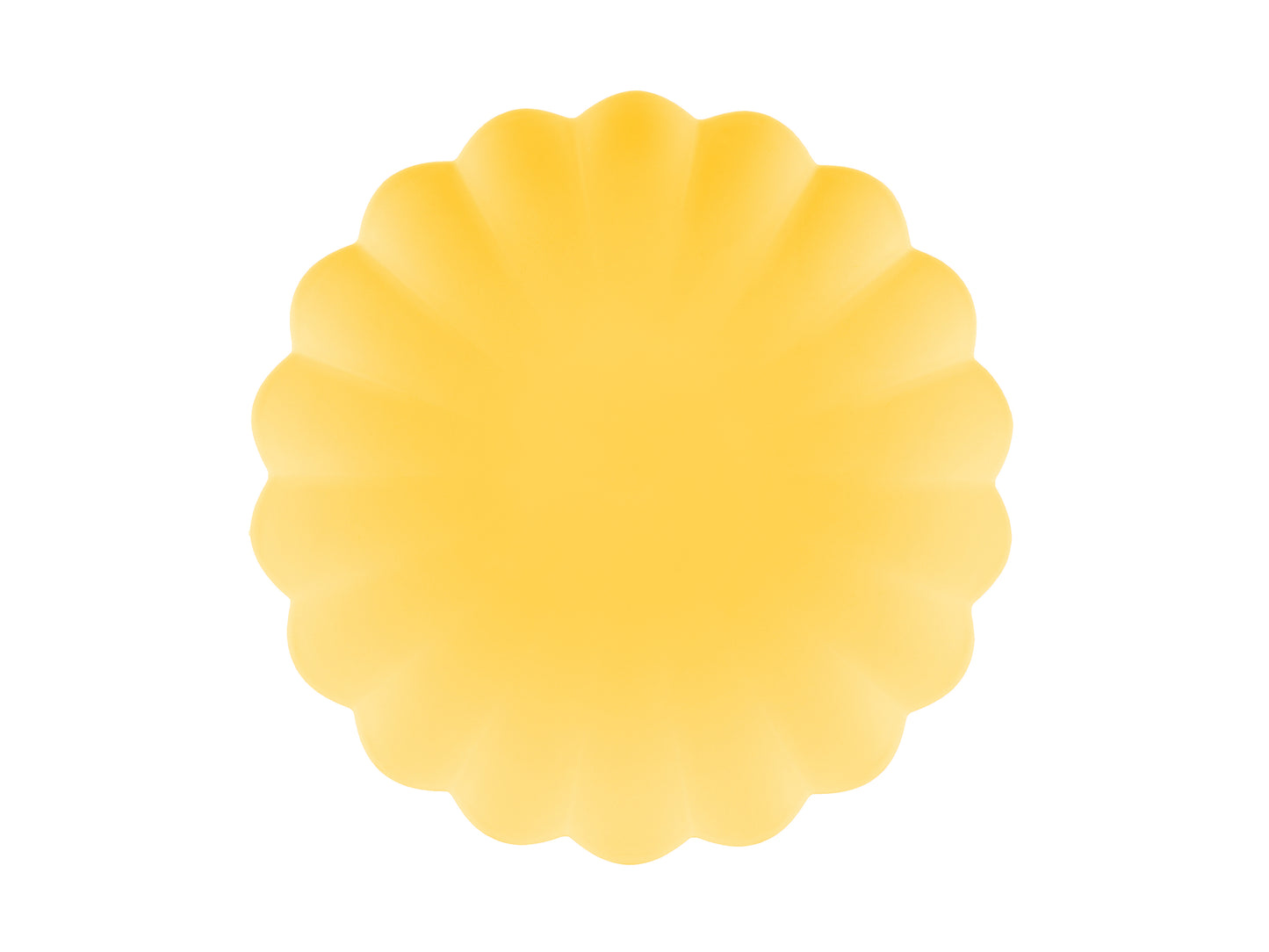 Yellow reusable scalloped-edge plates for birthdays and celebrations, available in Toronto and shipping across Canada.