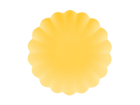 Yellow reusable scalloped-edge plates for birthdays and celebrations, available in Toronto and shipping across Canada.