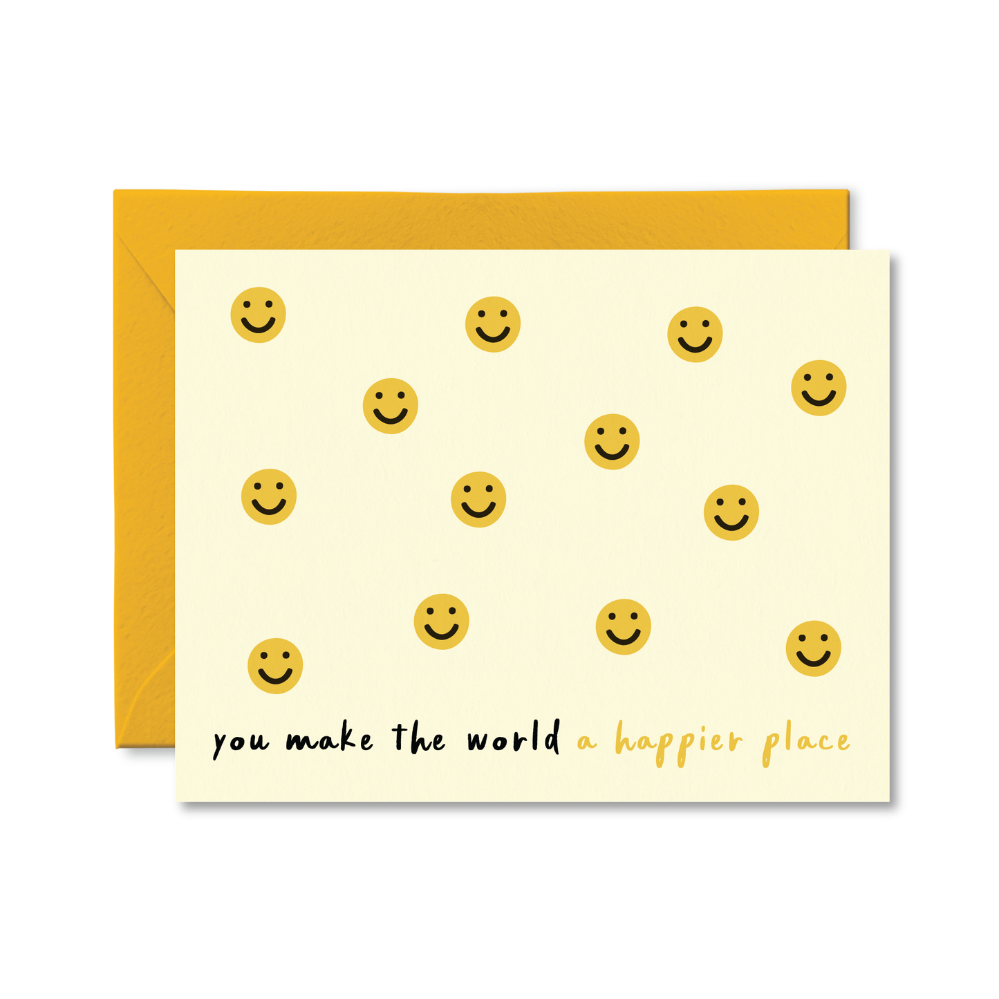Smiley face greeting card with cheerful lettering available in Toronto and shipping across Canada.