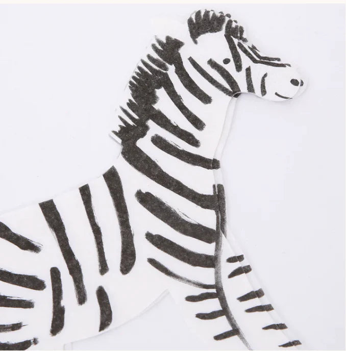 Detailed view of zebra party napkin for safari themed celebrations.