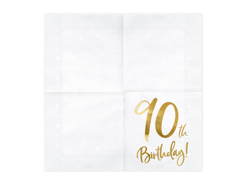 90th birthday white and gold napkins