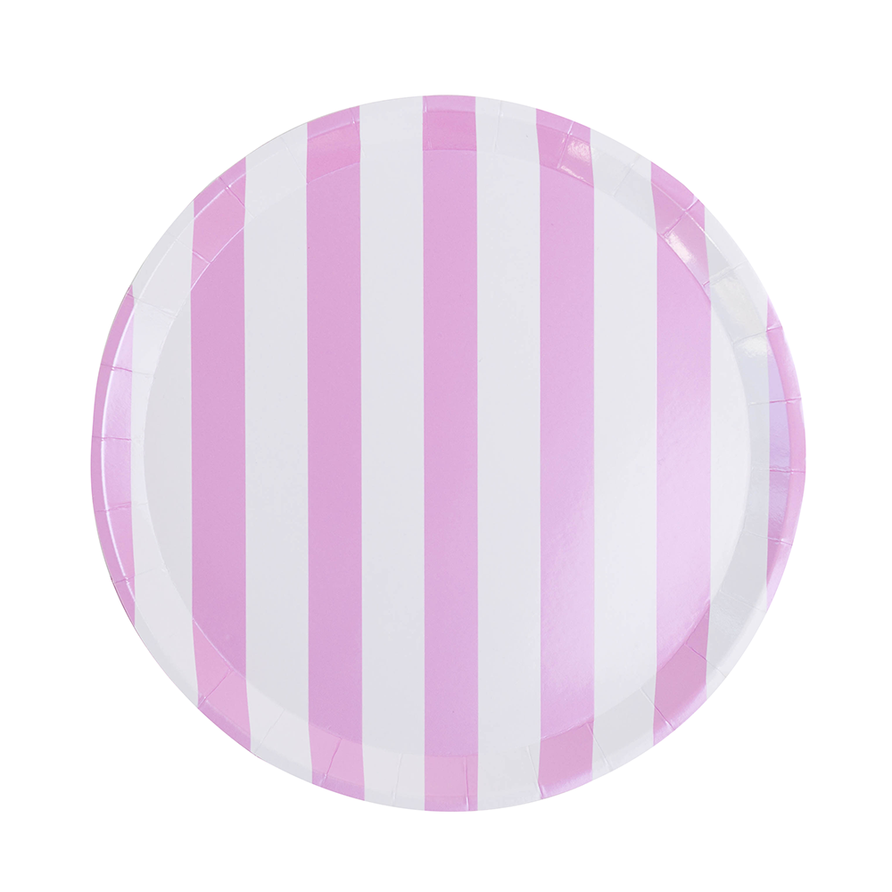 pink and white striped plates