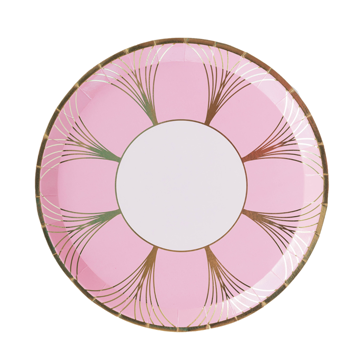 pink and gold paper plate from the gatz collection by jollity & co.