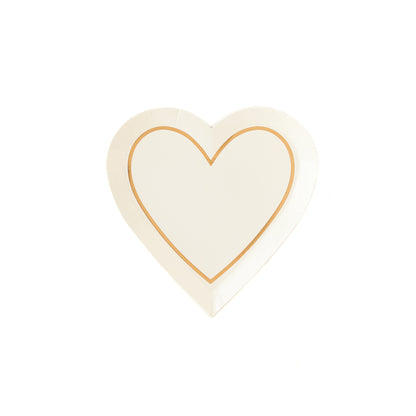 white heart shaped paper plate with gold trim detail