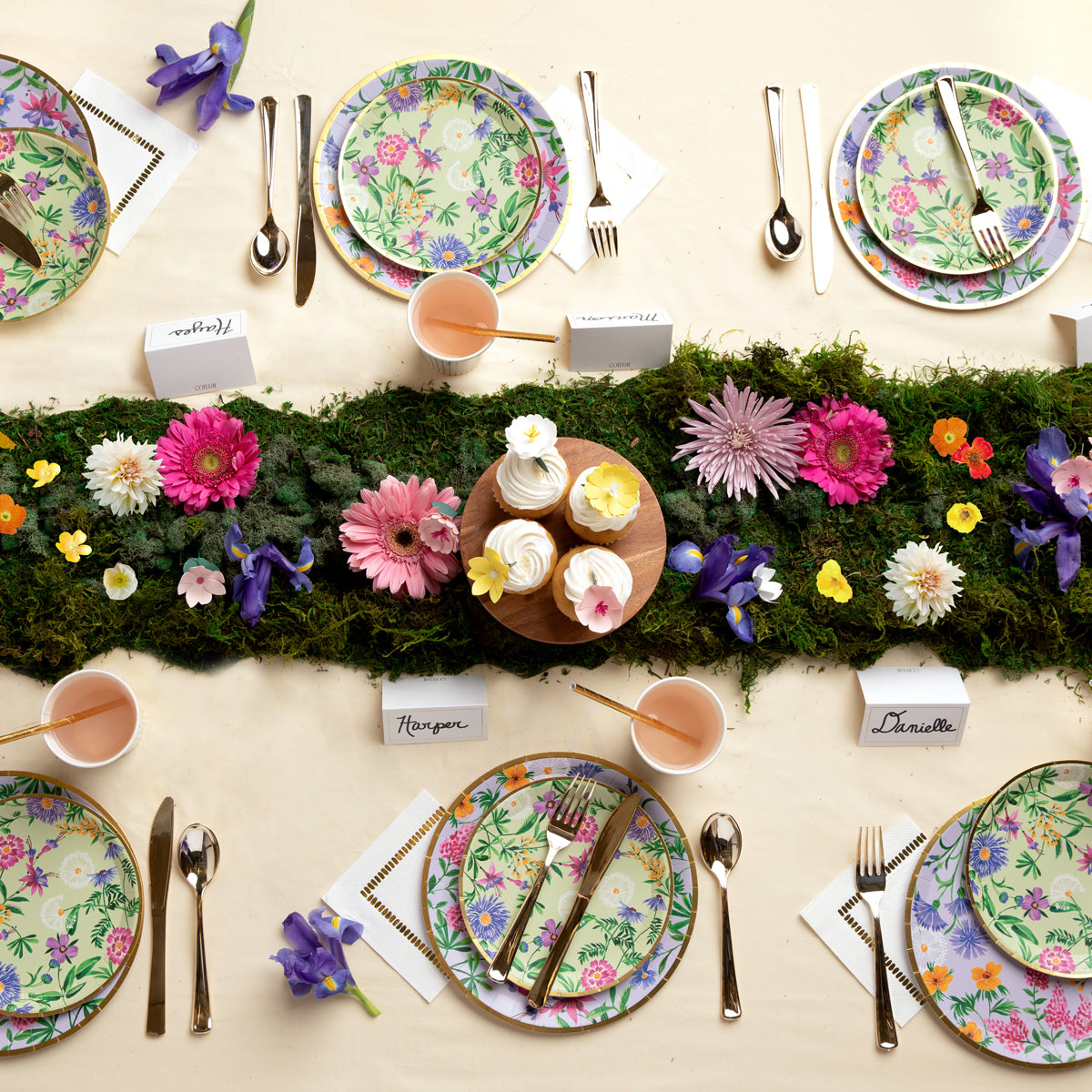 spring themed table set up featuring wildflower paper plates