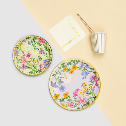 small and large floral illustrated paper plates