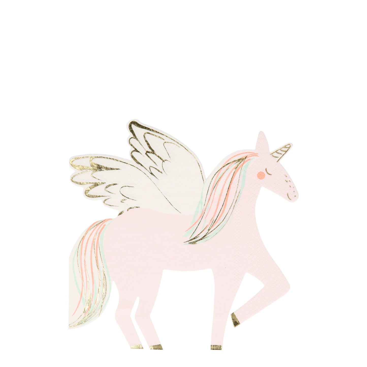 winged unicorn napkins with pastel colours and gold foil