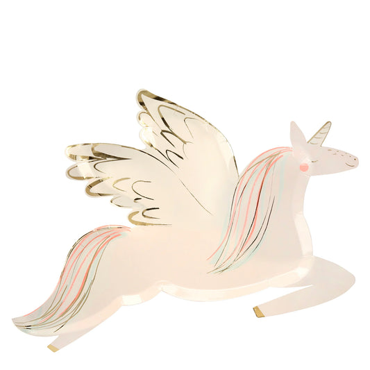winged unicorn shaped paper plates by meri meri