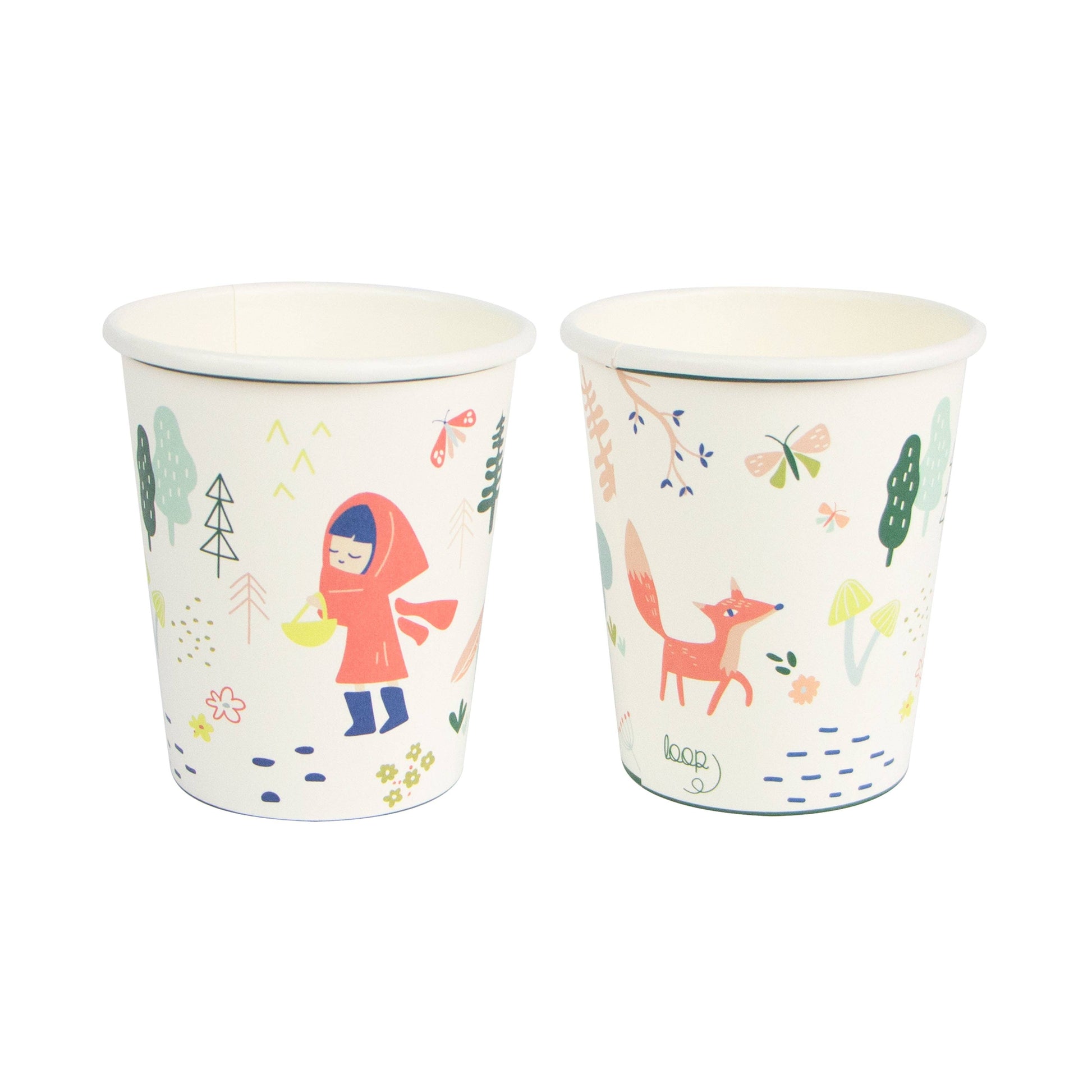 little red riding hood themed paper cups with woodland images