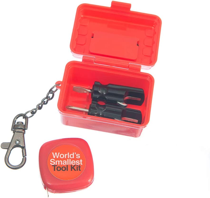 world's smallest tool kit where tools fit inside mini tool box keychain