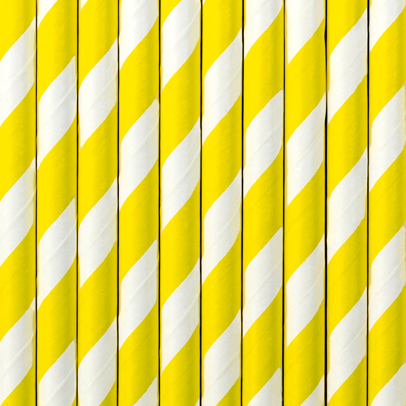 yellow and white striped paper straws