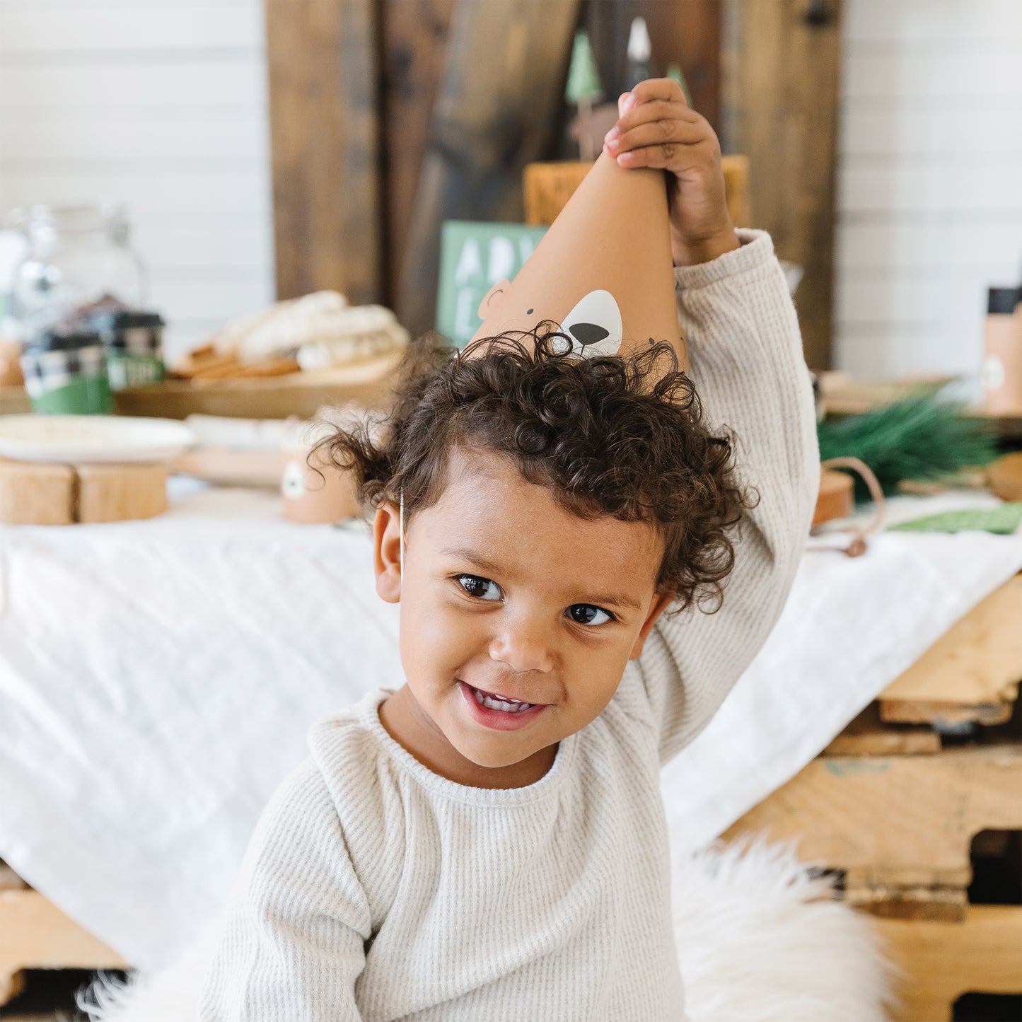 Set of brown adventure bear hats with cute bear face design, ideal for Toronto children’s parties, shipping across Canada.