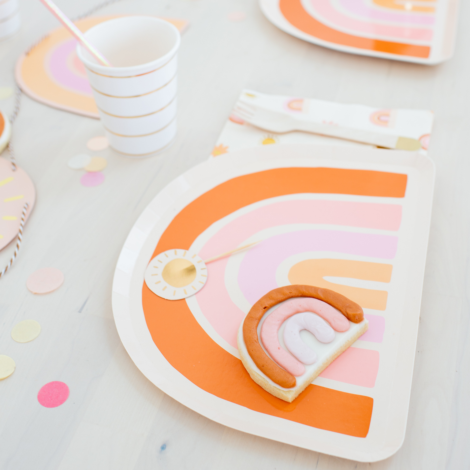 boho rainbow paper plates by Jollity & co