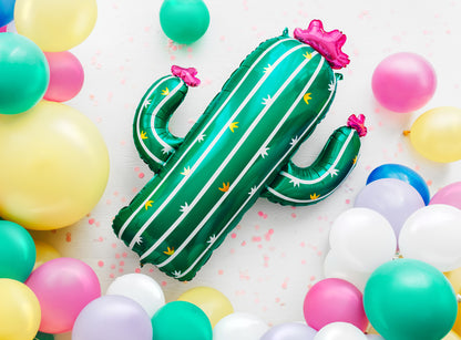 green cactus balloon with pink and gold accents