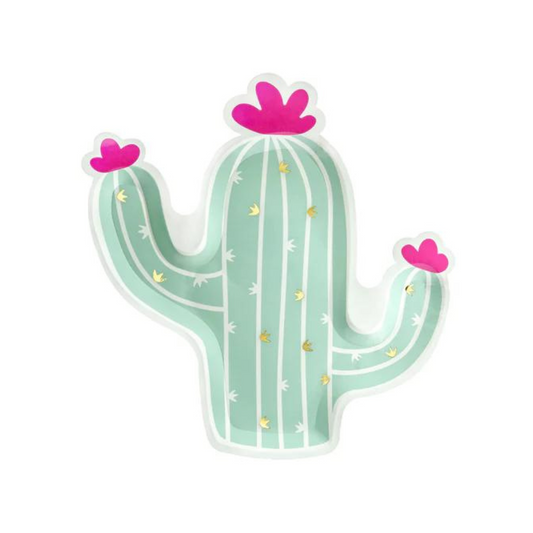 cactus shaped paper plate with cactus illustration